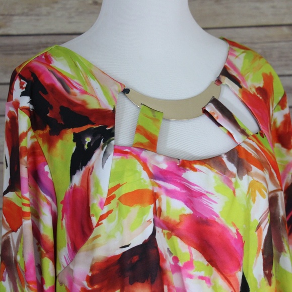 ROAMAN'S Multi-Color Abstract Print/Gold Top - Picture 4 of 8